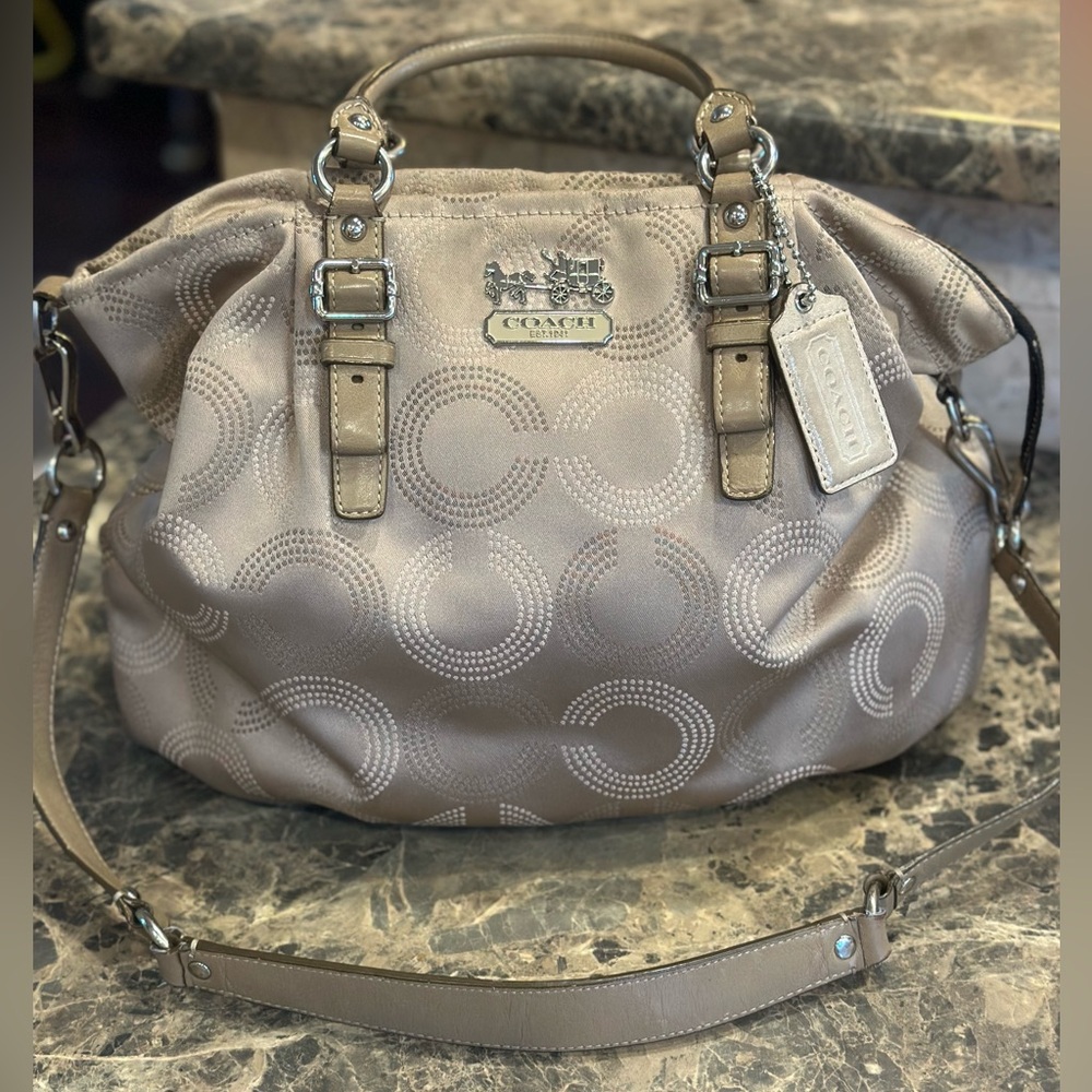 Coach Dotted Madison Beige Circle-Print Shoulder Bag